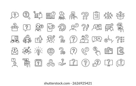 Question line icon set. Problem, confusion, asking and questioning, question mark