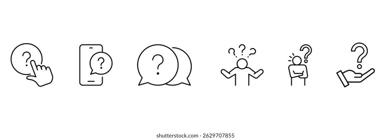 Question line icon set. Problem, confusion, asking and questioning, question mark. Confusing man icon outline vector illustration. 