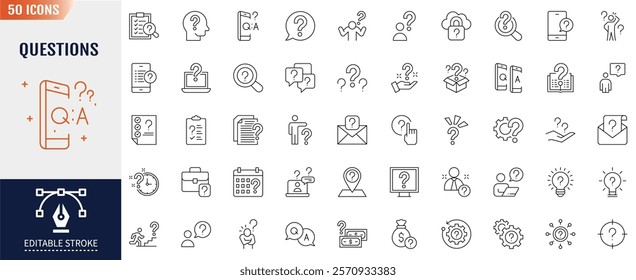 Question Line Icons set. Editable stroke. Problem, ask, confusion, and more. Vector Illustration