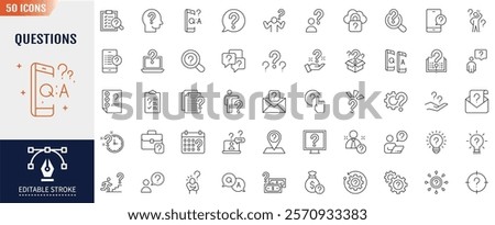 Question Line Icons set. Editable stroke. Problem, ask, confusion, and more. Vector Illustration