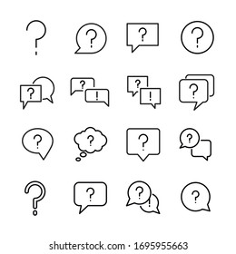 Fragezeilensymbole gesetzt. Schlagt Vektorillustrationen für trendiges Design. Einfache Piktogramme für mobile Konzepte und Web-Apps. Vektorillustration-Zeilensymbole einzeln auf weißem Hintergrund. 