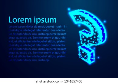 Question mark. 3d abstract vector. Abstract low poly, Triangle, dot, line, polygon. Shine blue background, Vector illustration