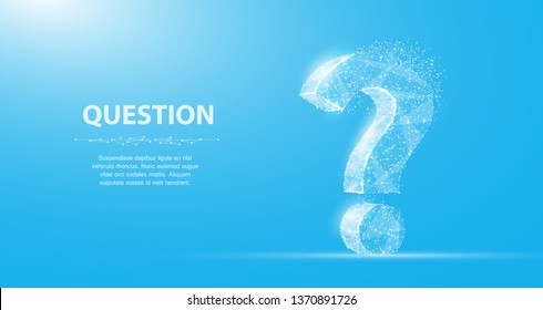 Question mark. 3d abstract vector isolated on blue with dots and stars. Ask symbol. Help support, faq problem symbol, think education concept, confusion search illustration or background