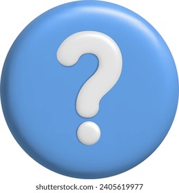 Question mark 3D icon on white background. Realistic 3d blue question mark. Vector illustration.