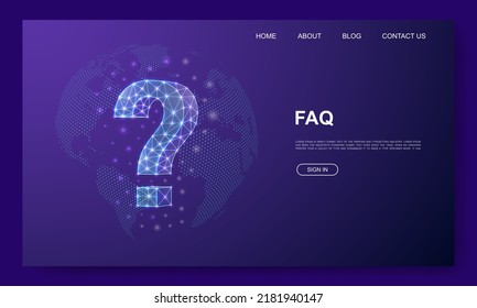 Question mark 3d low poly website template. Help support design illustration concept. Polygonal FAQ symbol for landing page, advertising page.