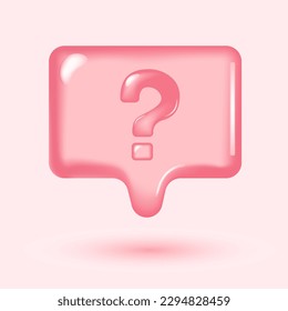 Question mark 3d vector icon. 3d Speech bubble with question mark icon. FAQ, support, help concept. Vector illustration.