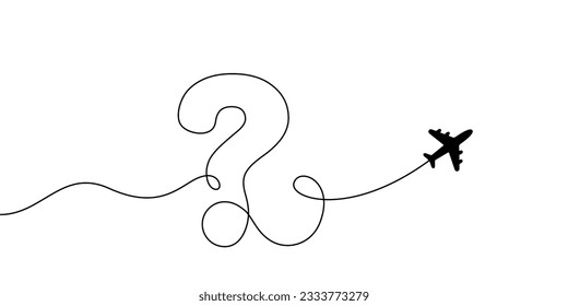 Fragezeichen mit Flugzeug. Entscheidungskonzept-Illustration auswählen