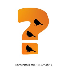 Question mark of the alphabet made with color orange and three silhouette of birds, isolated on a white background; vector