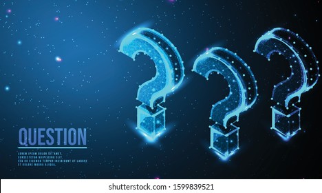 Question mark. Ask symbol. Help support, faq problem symbol, think education concept, confusion search.  futuristic low poly wireframe mesh design. from connecting dot and line. vector illustration.
