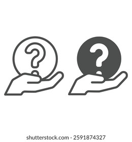 Question mark ball in hand line and solid icon, family psychology concept. Vector graphics. Ask bubble in hand palm sign on white background, outline style icon for mobile or web design