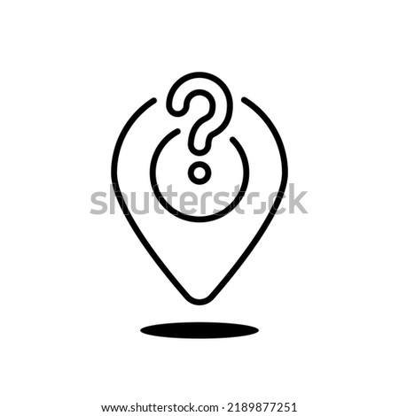 question mark with black thin line geotag icon. flat outline trend modern simple checkpoint info logotype design web element isolated on white. concept of geolocation pictogram or find home
