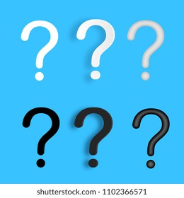 question mark black and white icon set on blue background. vector illustration