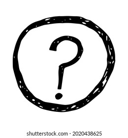 Marca de interrogación. Ilustración en blanco y negro aislada en fondo blanco