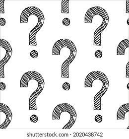Question mark. Black and white seamless pattern
