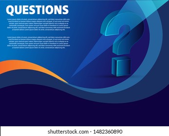 Question mark with blue color, 3D design vector.Question mark sign icon. Help symbol. FAQ sign. White flat icon with long shadow. Paper ribbon label with Thank you text. Vector
