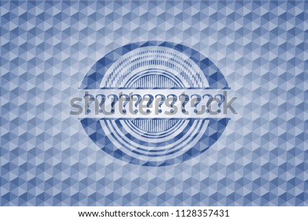 Question Mark blue emblem or badge with abstract geometric pattern background.
