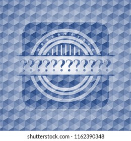 Question Mark blue emblem with geometric background.