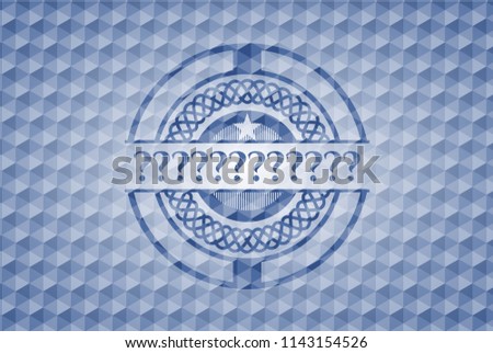 Question Mark blue emblem with geometric pattern background.