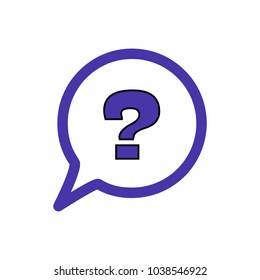 Question mark in blue speech bubble. Vector icon