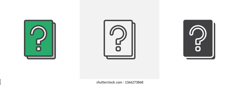 Question mark book icon. Line, glyph and filled outline colorful version, help book outline and filled vector sign. Symbol, logo illustration. Different style icons set. Vector graphics