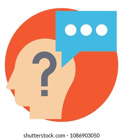 
Question mark brain. Question mark and brain like quiz, concept of decision and confusion looking, flat vector icon 
