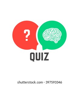 Question Mark And Brain Like Quiz. Concept Of Quizz Time, Mind, Discovery, Knowledge Token, Interrogation, Success. Flat Style Trend Modern Logotype Design Vector Illustration On White Background