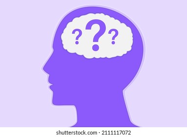 The question mark in the Brain of Purple human head. Illustration about Dementia Awareness and Alzheimer.