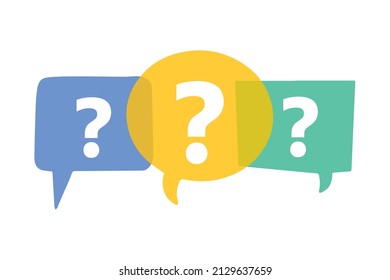Question mark in bubble icon. Help information icons. Colorful bright speech bubbles, dialogue box background. Vector illustration isolated on white. Feedback, opinion, reaction, brainstorm concept - Powered by Shutterstock - Get 15% off with code: PIKWIZARD15