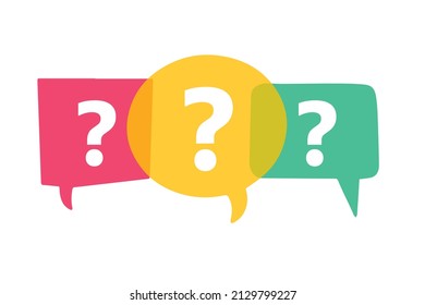 Question mark in bubble icon. Help information icons. Colorful bright speech bubbles, dialogue box background. Vector illustration isolated on white. Feedback, opinion, reaction, brainstorm concept - Powered by Shutterstock - Get 15% off with code: PIKWIZARD15