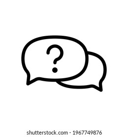 Question mark in bubble, simple icon of faq or chat. Black linear icon with editable stroke on white background