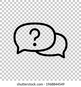Question mark in bubble, simple icon of faq or chat. Black editable linear symbol on transparent background