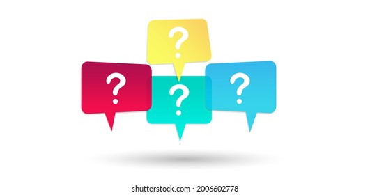Question mark. Bubble of speech.
Message window.
Frequently asked Questions. Bright, colorful elements.
Submit your request. Vector illustration.