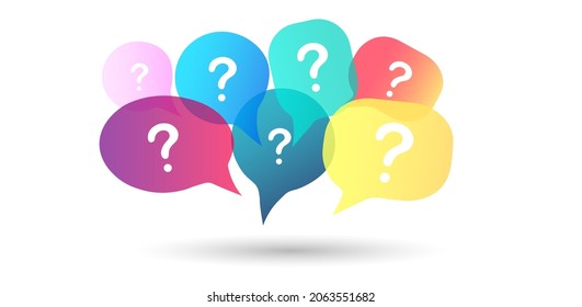 Question mark. Bubble of speech. Message window. Frequently asked Questions. Bright, colorful elements. Submit your request. Vector illustration.	