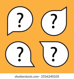 Question mark bubbles. Speech bubble icons. Problem solving concept. Yellow vector background.