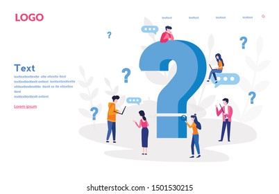 Question mark. Business people asking questions around a huge question mark. Vector illustration.for web banner, infographics, mobile website. Landing page template. 