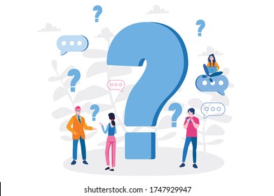 Question mark. Business people asking questions around a huge question mark. Vector illustration.for web banner, infographics, mobile website. 