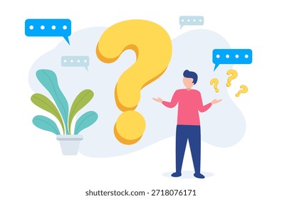 Question mark. Business people asking questions around a huge question mark. Vector illustration.for web banner, infographics, mobile website. Landing page template.  
