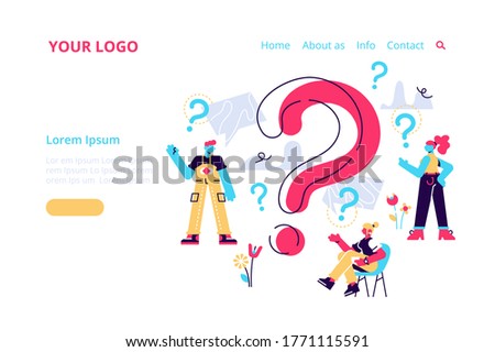 Question mark. Business people asking questions around a huge question mark. Vector illustration.for web banner, infographics, mobile website. Landing page template.