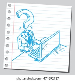 Question mark  businessman working on computer