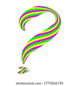Question mark from caramel candy isolated on white. Font made of curved colored stripes. Festive handwritten font for fun congratulatory text. Vector EPS 10.