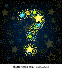 Question mark cartoon kid style vector font with  colored  stars