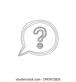 A question mark with chat speech is drawn on a white background. One-line drawing. Continuous line.Vector Eps10