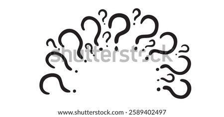 question mark circle around concept doodle hand drawn frame. question mark semicircle splash drawing line clipart symbol. Vector illustration