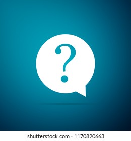Question mark in circle icon isolated on blue background. Hazard warning symbol. Flat design. Vector Illustration