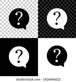 Question mark in circle icon isolated on black, white and transparent background. Hazard warning symbol. FAQ sign. Copy files, chat speech bubble and chart web icons. Vector Illustration