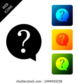 Question mark in circle icon isolated. Hazard warning symbol. FAQ sign. Copy files, chat speech bubble and chart web icons. Set icons colorful square buttons. Vector Illustration