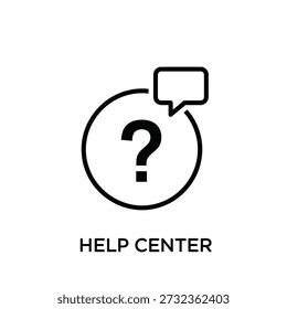 Question mark in circle with speech bubble. Help center text included. Linear style support and assistance symbol.