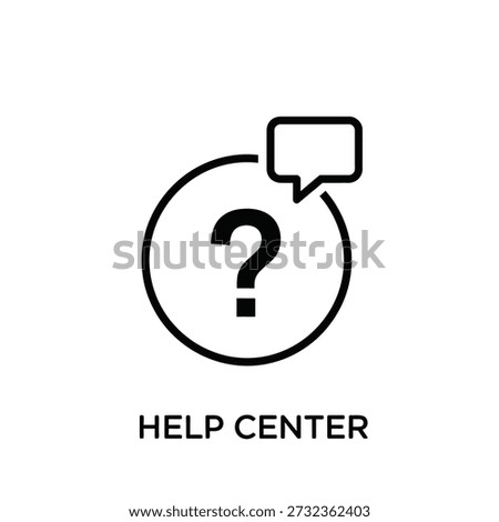 Question mark in circle with speech bubble. Help center text included. Linear style support and assistance symbol.