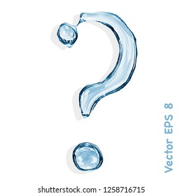Question mark from clear transparent bluish water droplets. Vector EPS 8.
