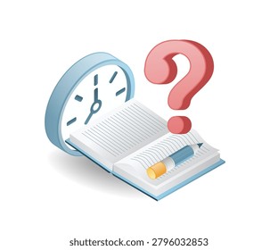 Question Mark With Clock and Open Book Vector Design